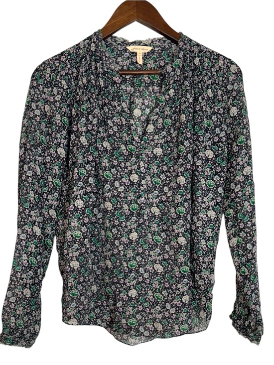 Rebecca Taylor Tops - Rebecca Taylor Floral 100% Silk Popover Blouse Top Long Sleeve Size 6 V-Neck